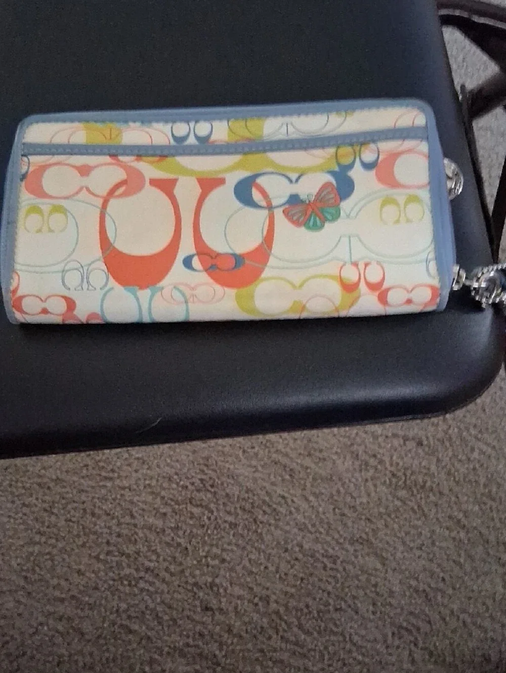 Multicolor Patterned Women's Tote Bag with Blue Handles